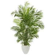 Nearly Natural 64" Areca Palm Artificial Tree in White Planter UV Resistant