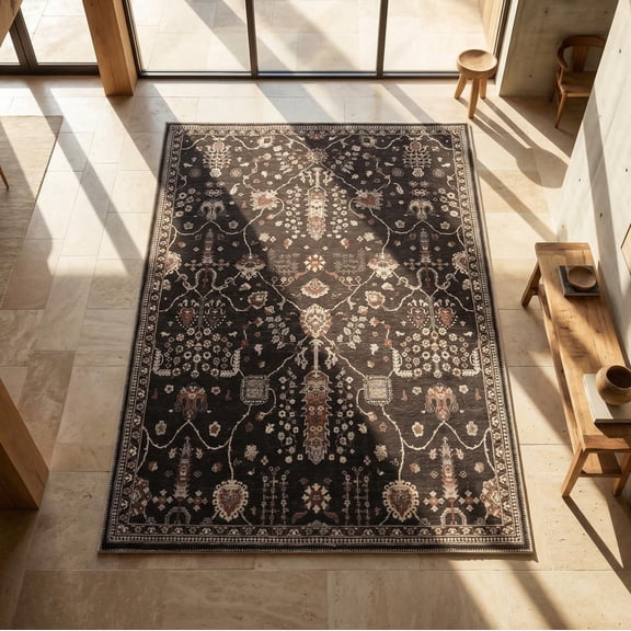 GLN Rugs Sumer - Indoor, Machine Washable Area Rug 6'x9' Moroccon Black Home Carpet