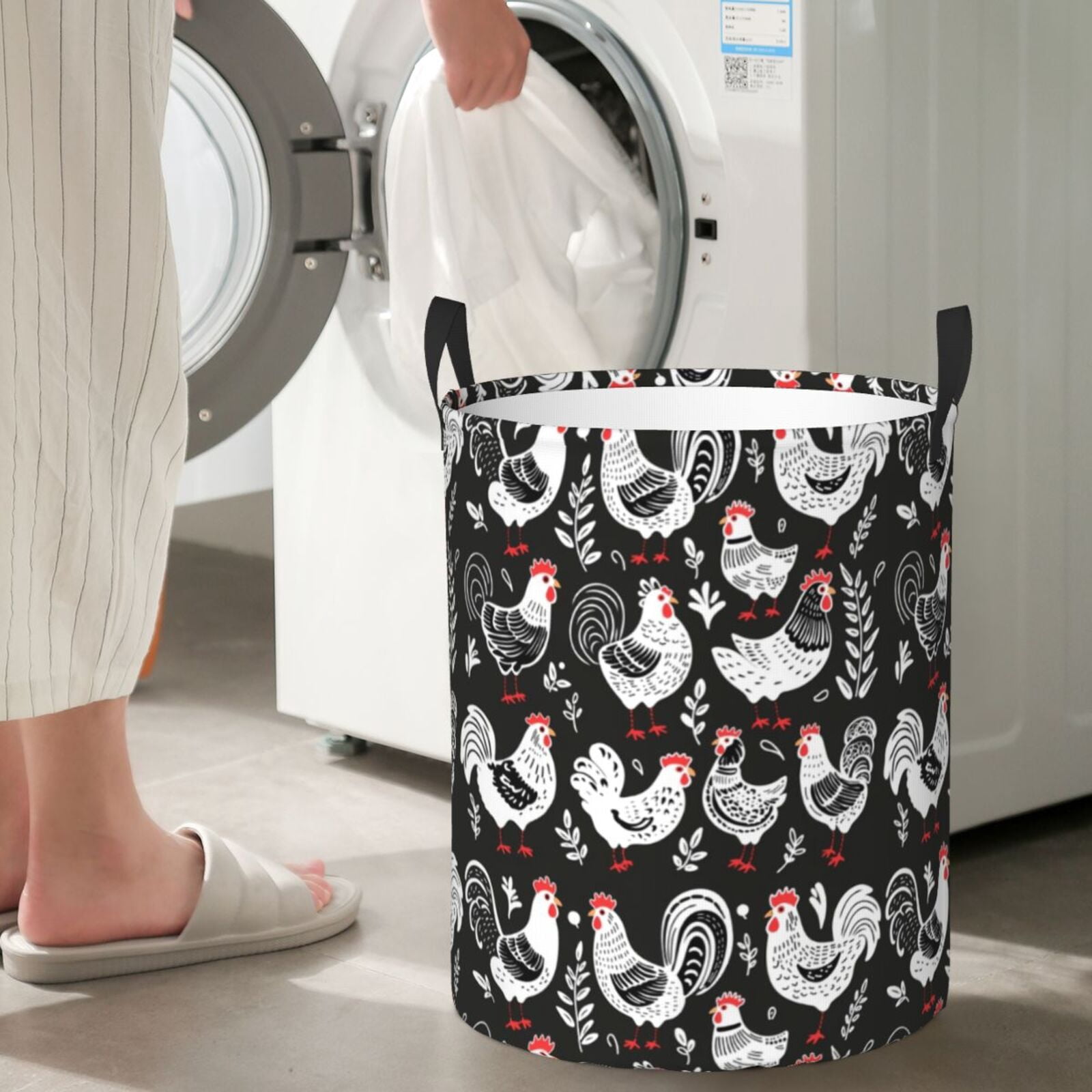 Large Laundry Basket with Handles - Laying Hens And Roosters Kids Baby Dirty Clothes Laundry Hamper for Bedroom Aesthetic