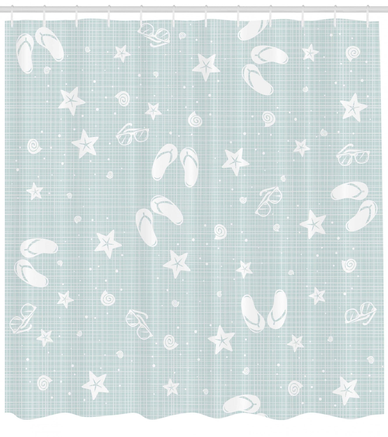 Summer Flip Flops Sea Shells Shower Curtain Set Waterproof Fabric Bathroom Hooks