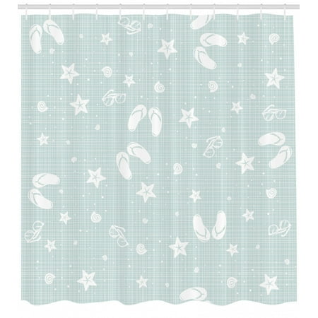 Aqua Shower Curtain Beach Theme Design Shells Starfishes Flip