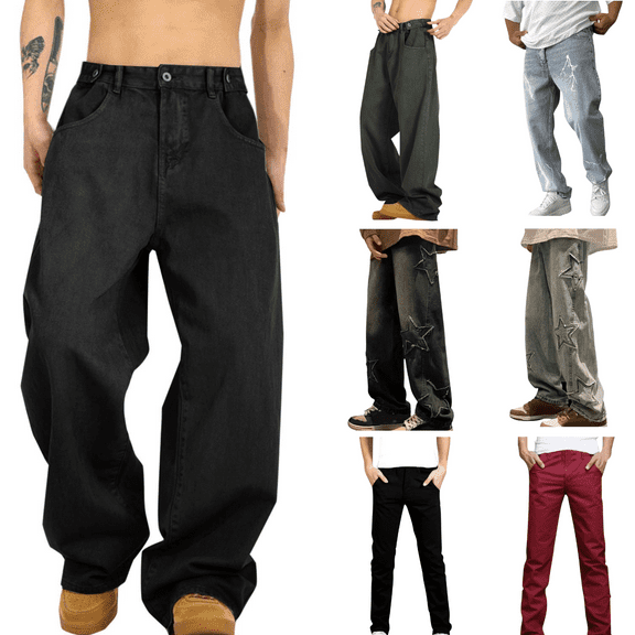 Molinyidia Clothes Mens Wide Leg Jeans Baggy Loose Fit Denim Pants Mens Y2K Jeans Hip Hop Casual Trousers Streetwear Loose Casual Denim Trouser