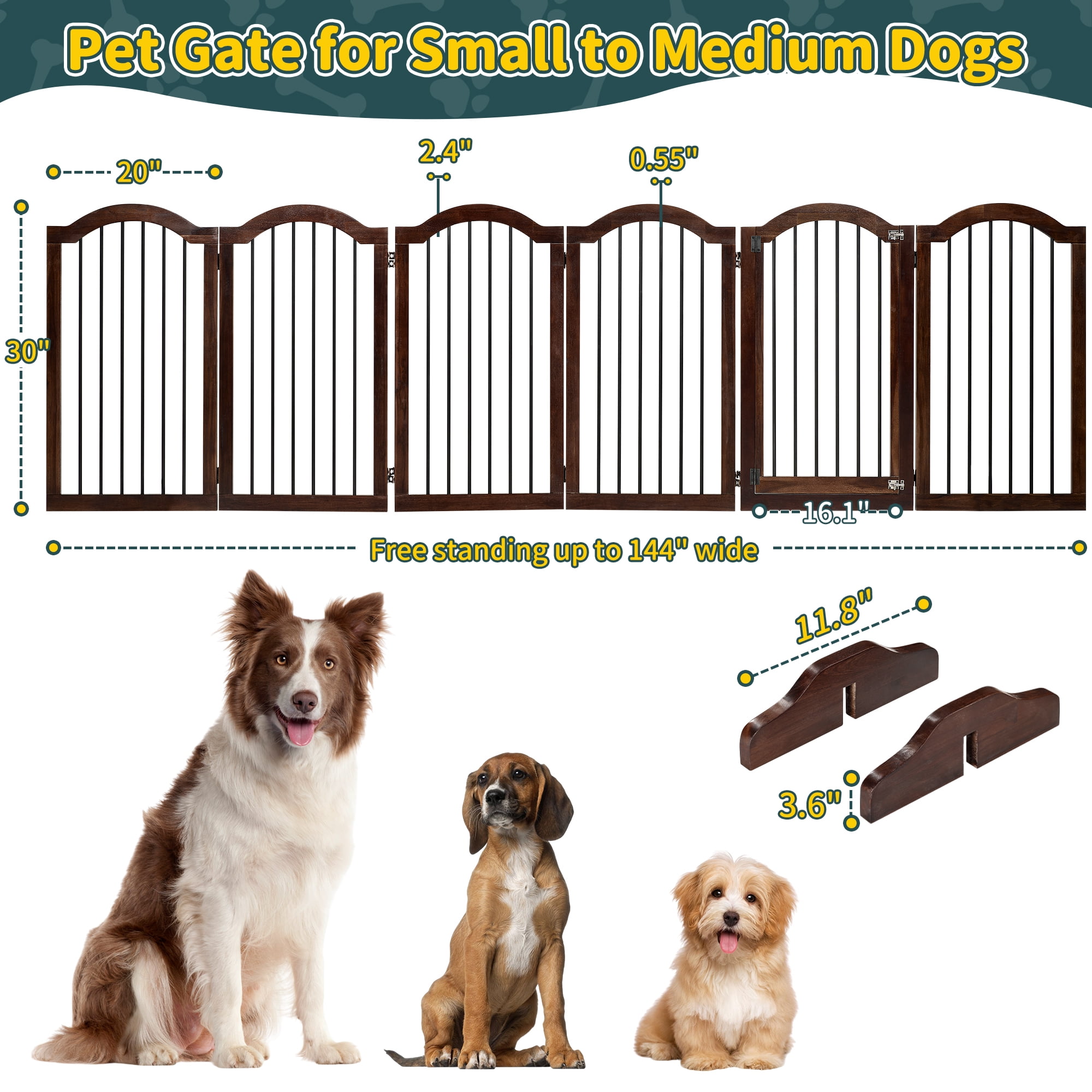TrumanPick Dog Gate Free Standing Foldable Pet Gate for Dogs 30"H x 144"W