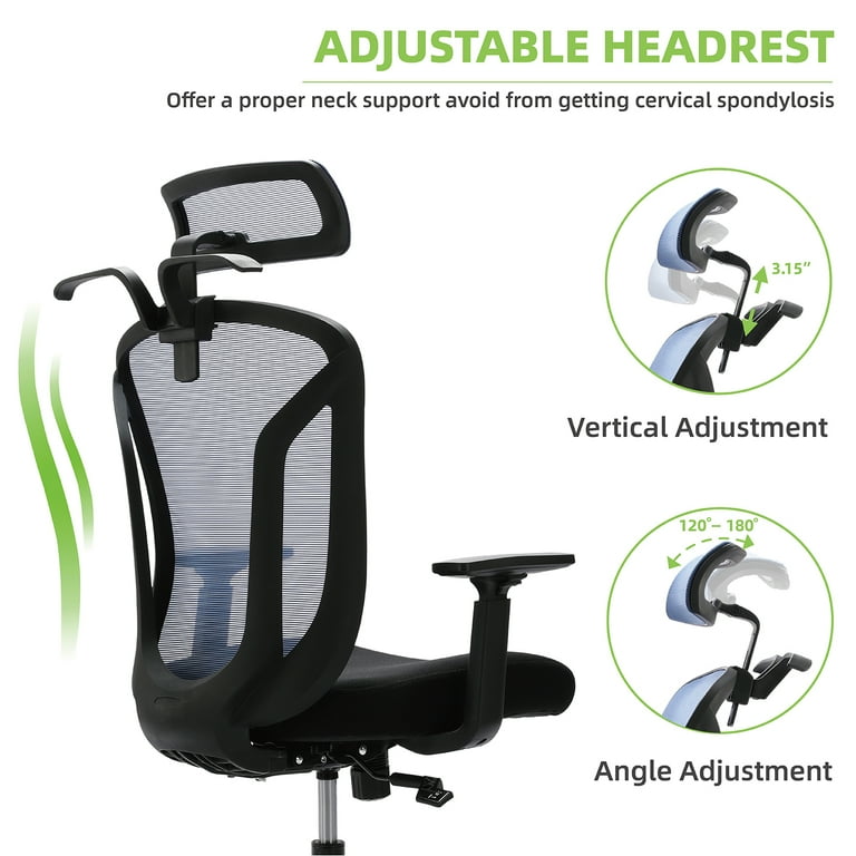 Office Chair, High Back Mesh Chair Ergonomic Home Desk Chair Adjustable Headrest, and Armrest Executive Computer Chair with Hanger and Soft Foam