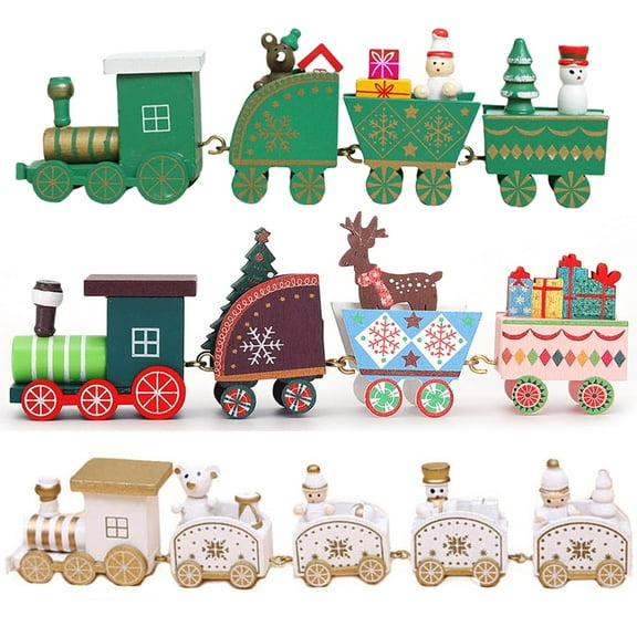 Mini Wooden Christmas Train Set, Snowman Ornaments for Party Decor and Home Festive Display, 3 Pcs