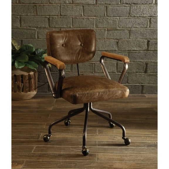 HomeRoots 374214 24 x 25 x 32 in. Leather Office Chair, Vintage Whiskey