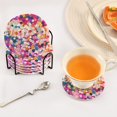 thumbnail image 3 of Yayeee 6 PCS Drink Coasters with Holder Set Woven Absorbent Round Tabletop Hot Pad, Purple Colorful Circles, 3 of 7
