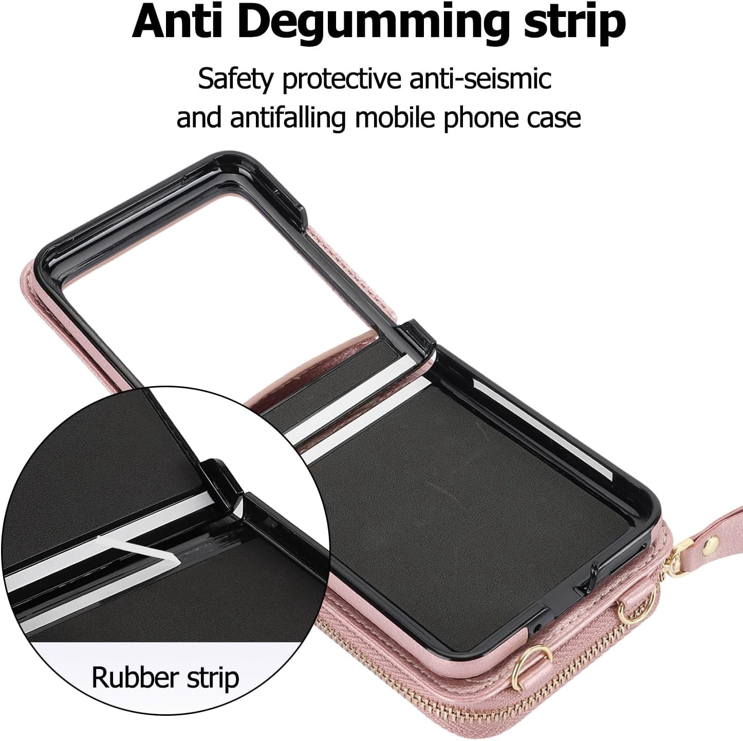 for Motorola Moto Razr+ 2023 Wallet Case with RFID Blocking, Moto Razr Plus Phone Case Crossbody Strap Card Holder Women Girls PU Leather Motorola Razr+ 2023 Wallet Phone Case Rosegold