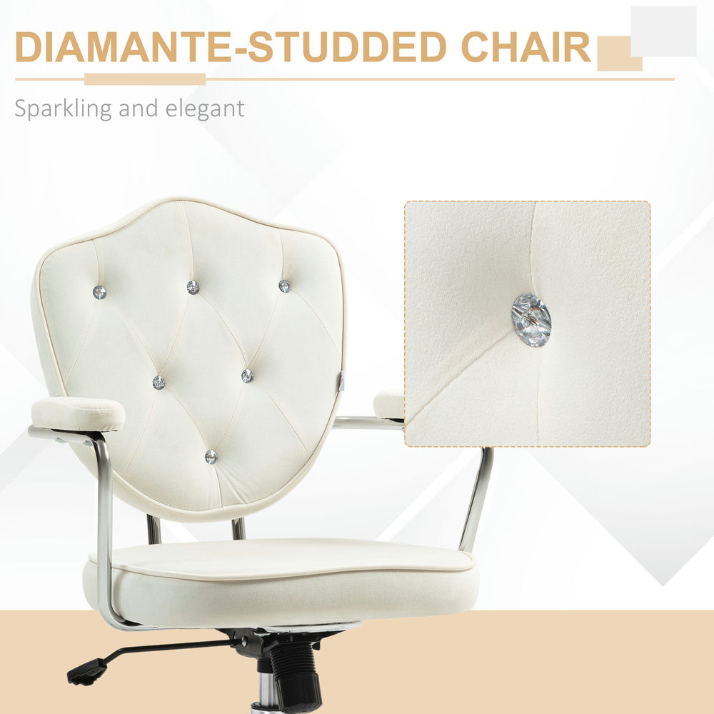 Demi Bonn Modern Desk Chairs with Wheels and Armrests, Velvet-Feel Fabric Office Chair, Home Computer Executive Swive Chairl, White