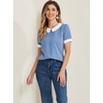 thumbnail image 2 of DARING DIVA Women's Peter Pan Collar Polka Dots Short Sleeve Tops XS Dusty Blue, 2 of 6
