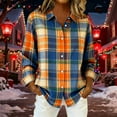 thumbnail image 4 of HAiming Plaid Shirt for Women Lapel Collar Button down Roll up Long Sleeve Soft Casual Tendy Tops, 4 of 6