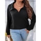 thumbnail image 5 of Suéter de Punto Informal de Talla Grande para Mujer, Cuello en V, Solapa, Color Liso, Camisa de Larga. Negro 5XL, 5 of 9