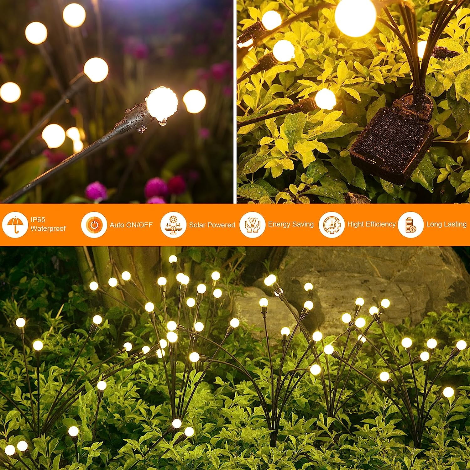 KOMI Solar Garden Lights, 4 Pack 32 LED Solar Outdoor Lights, Outdoor Decorations Lights, Solar Swaying Lights, Firefly Lights for Patio Pathway Outdoor Decor, Big Bulb Solar Swaying Lights