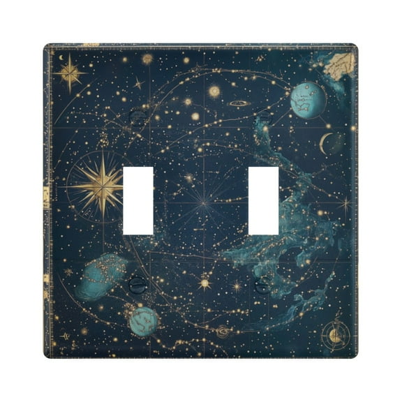 Yayeee Toggle Light Switch Wall Plate 2-Gang 4.56"x4.48" Decorative Outlet Cover, Dark Star Map