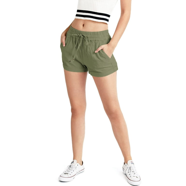 Love Tree Women s Juniors Casual Relax Fit Linen Shorts Light Olive S Walmart