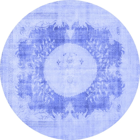 Ahgly Company Machine Washable Indoor Round Medallion Blue Traditional Area Rugs, 7' Round