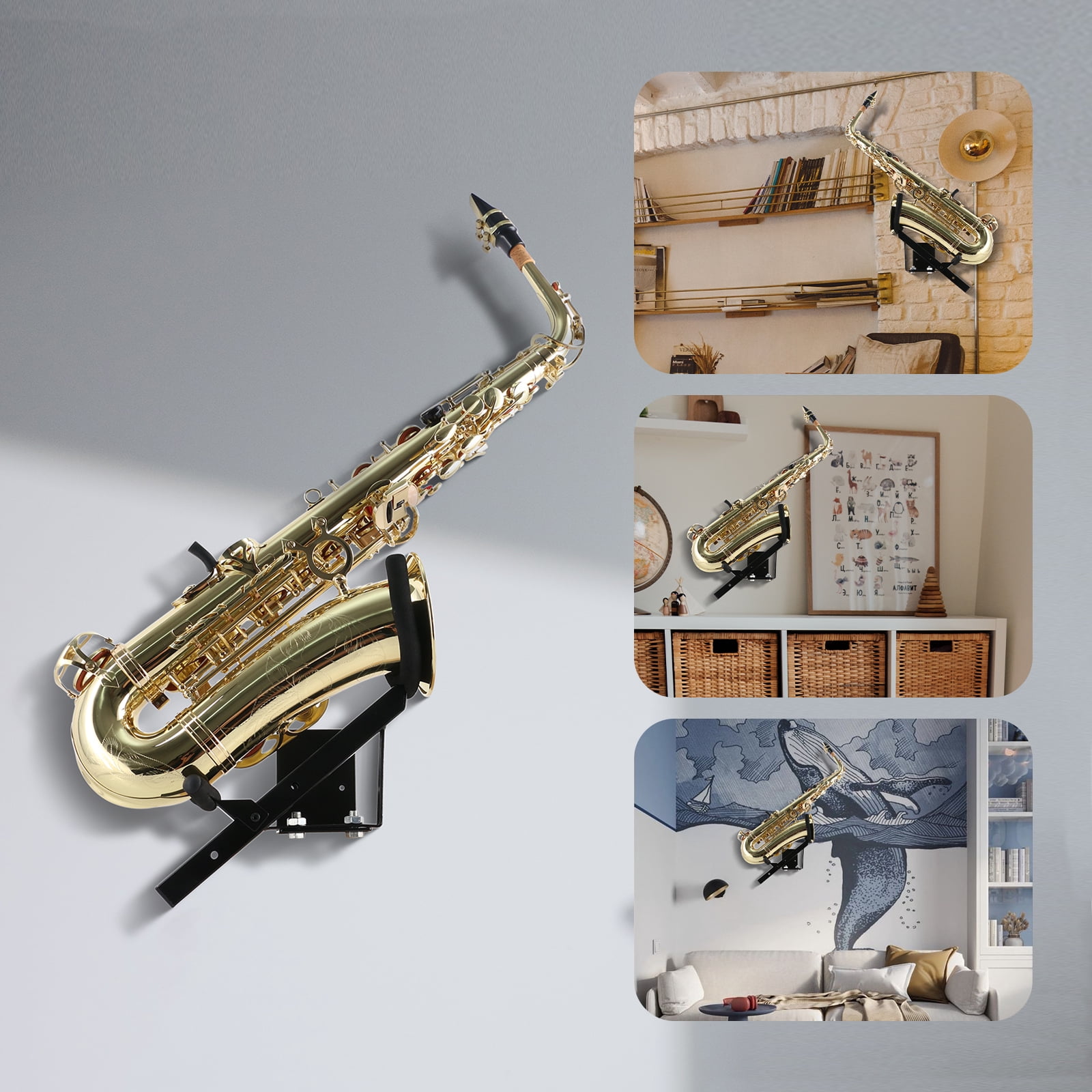 EASTROCK Alto/Tenor Saxophone Wall Mount Stand - Adjustable Saxophone Wall Holder with Soft Padding