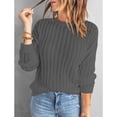 thumbnail image 2 of Suéter de mujer Prendas de punto de manga larga Cuello redondo Top de punto Color puro para otoño invierno Gris oscuro M, 2 of 6