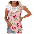 thumbnail image 1 of Camiseta sin mangas de encaje con estampado de mujer Camiseta sin mangas de empalme de cuello redondo Camiseta ligera y cómoda delgada OAVQHLG3B Store lin121212, 1 of 5