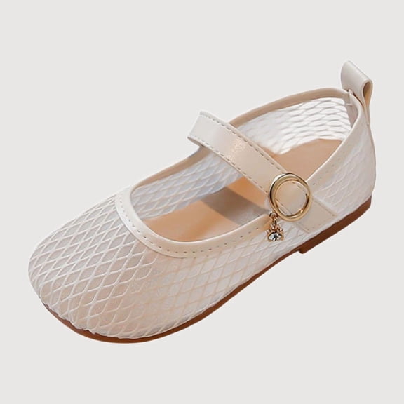 Gyujnb Girls Mesh Mary Jane Shoes Soft Sole Casual Footwear, Adjustable Buckle Strap Closed Toe Ballet Shoes (Girls),4.5-5 Years