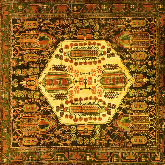 Ahgly Company Indoor Square Persian Yellow Traditional Area Rugs, 6' Square