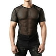 thumbnail image 3 of Migroa Men's Mesh Fishnet Top Short Sleeve Sheer See Through T Shirt Knit Crochet See Through Summer Tops Black L, 3 of 4