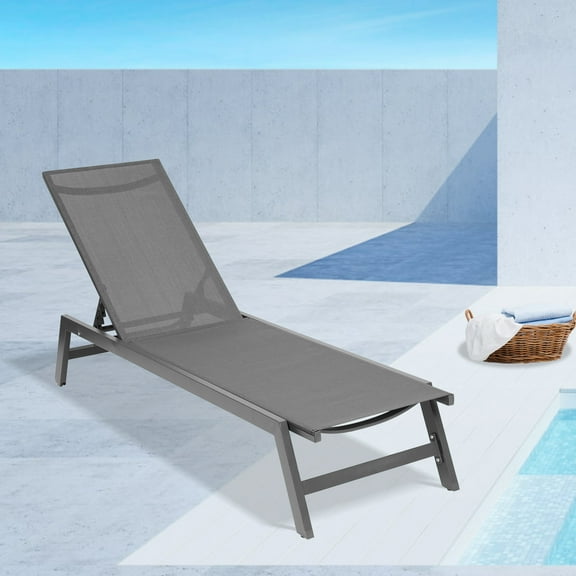 Segmart Outdoor Lounge Lounge Chair, Adjustable 5-Position Recliner with Sunbathing Textilence, Folding Aluminum Patio Lounge Chair Outdoor Recliners for Beach, Pool and Yard, SS2373