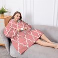 thumbnail image 5 of Oversized Wearable Blanket Hoodie,Pink Geometric Quatrefoil Pattern Sherpa Blanket Hoodie with Super Pockets,Super Warm Fuzzy Pullover for Women & Men, 5 of 6