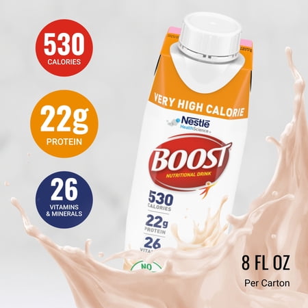BOOST VERY HIGH CALORIE NUTRITIONAL DRINK – HELPS WEIGHT GAIN & MAINTENANCE – CREAMY STRAWBERRY – 8 FL OZ (1 CARTON)