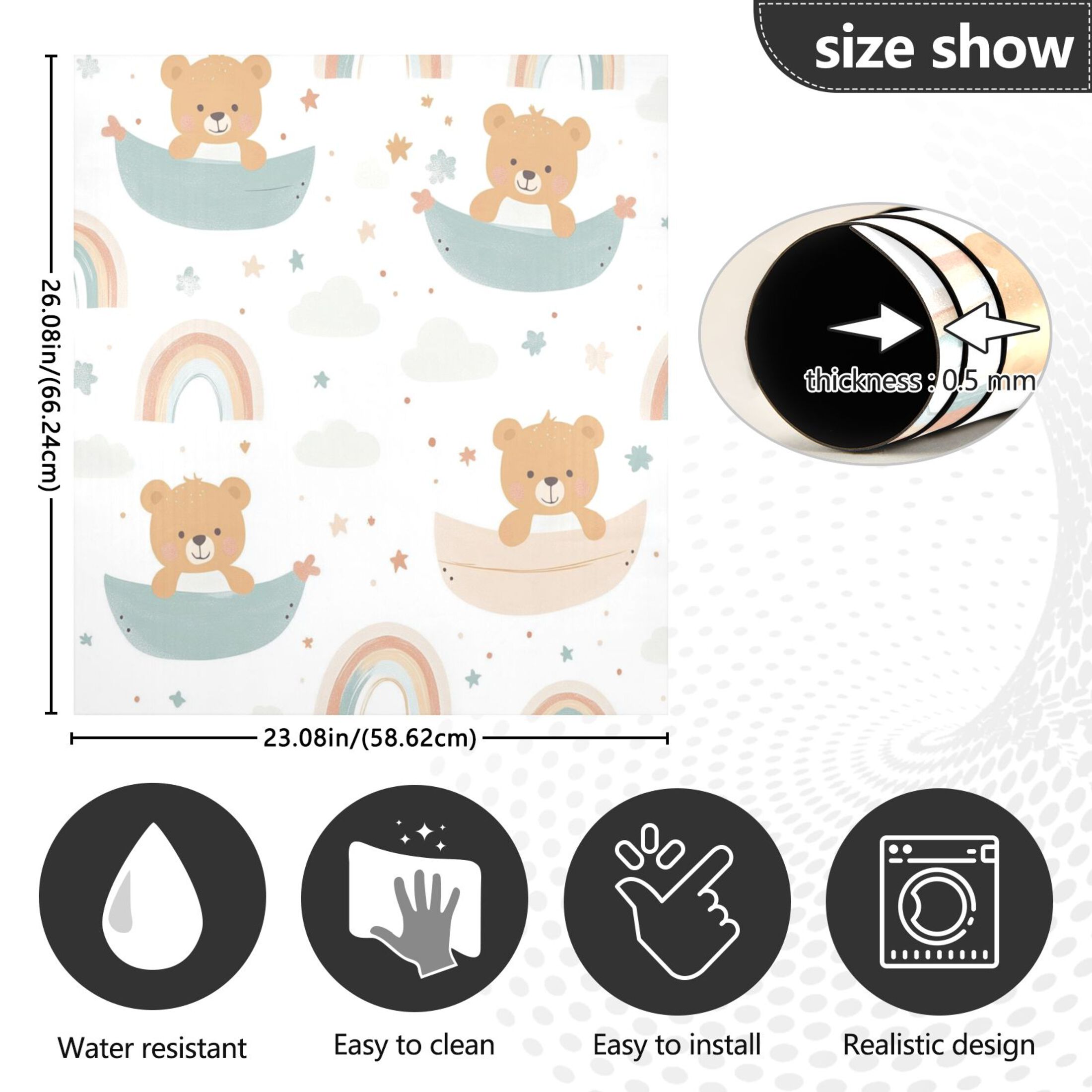 Dishwasher Magnetic Sticker 23x26 Inch Refrigerator Magnetic Sticker Washing Machine Magnetic Sticker Kitchen Panel Magnetic Sticker Home Decor Cartoon Rainbow Bear