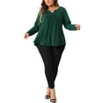 thumbnail image 2 of Agnes Orinda Women's Plus Size St. Patrick's Day Tops Women Long Sleeve Notched Neck Front Pleated T-Shirt Blouses 2X Dark Green, 2 of 6