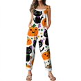thumbnail image 6 of Halloween Jumpsuits for Women Summer Plus Size Boho Holiday Womens Romper Sleeveless Pumpkin Ghost Jumpsuits Rompers Loose Fit Spaghetti Strap Womens Overalls White L, 6 of 7