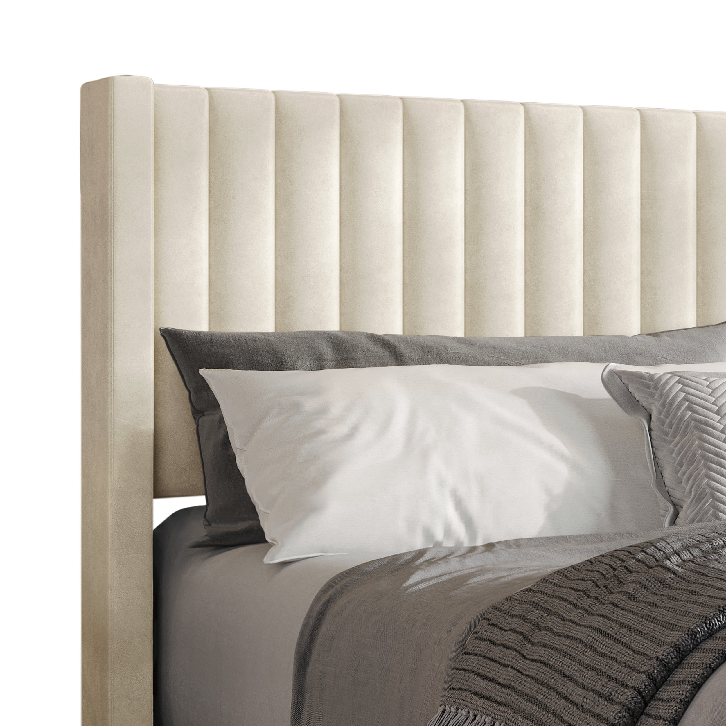 Favorer Montrose Upholstered Wingback Bed, Channel Tufted Headboard, Platform Design