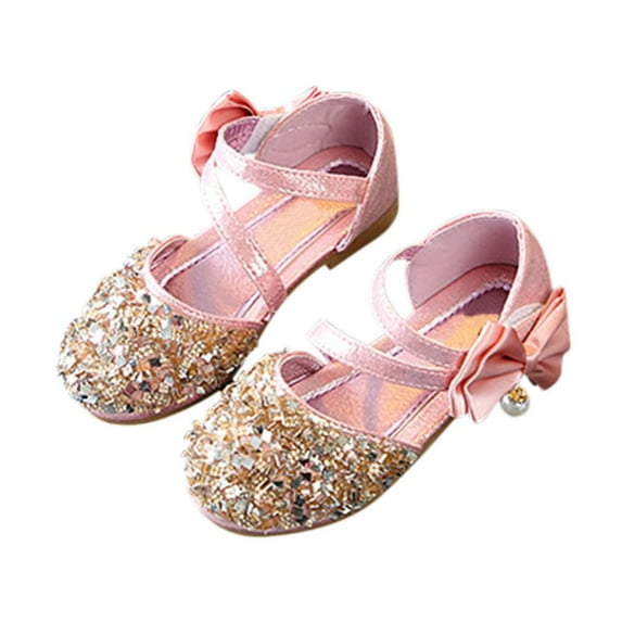 GYRATEDREAM Little Kids Girls Dress Pumps Glitter Sequins Princess Low Heels Mary Jane Party Dance Shoes Rhinestone Sandals