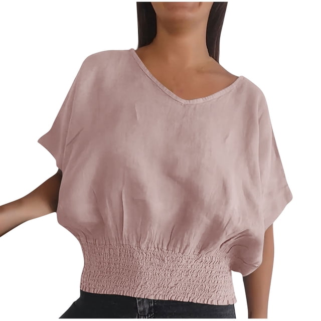 Birdeem Blouse d'Été pour Femmes Col en V Décontracté Couleur Unie Manches Courtes