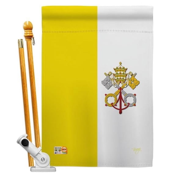 Breeze Decor BD-CY-HS-108106-IP-BO-D-US13-BD 28 x 40 in. Vatican City Flags of the World Nationality Impressions Decorative Vertical Double Sided House Flag Set with Pole Bracket & Hardware