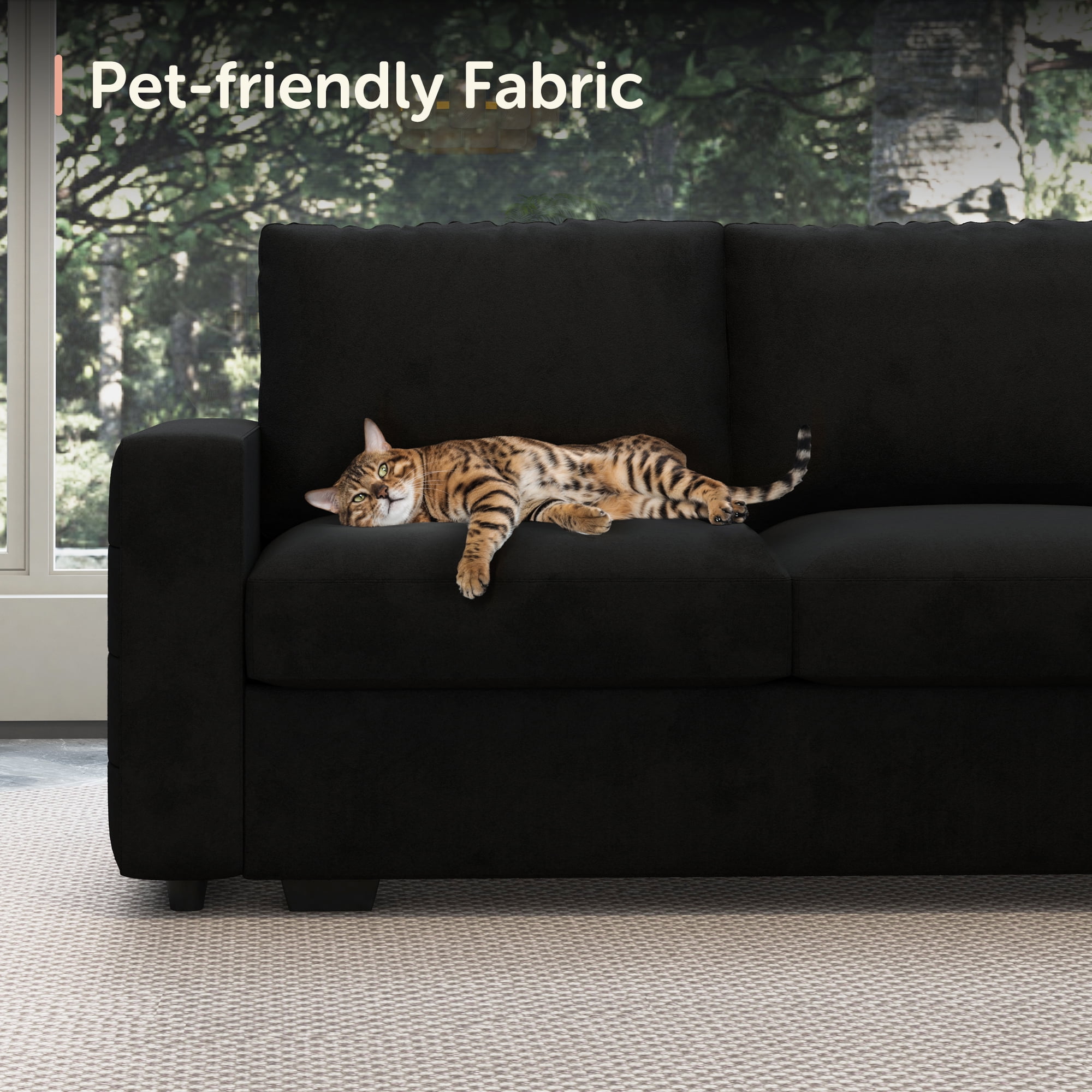 Marrber U-Shaped Sectional Pull Out Sofa Bed  with Storage Chaise Convertible Sleeper Sofa for Living Room, Black