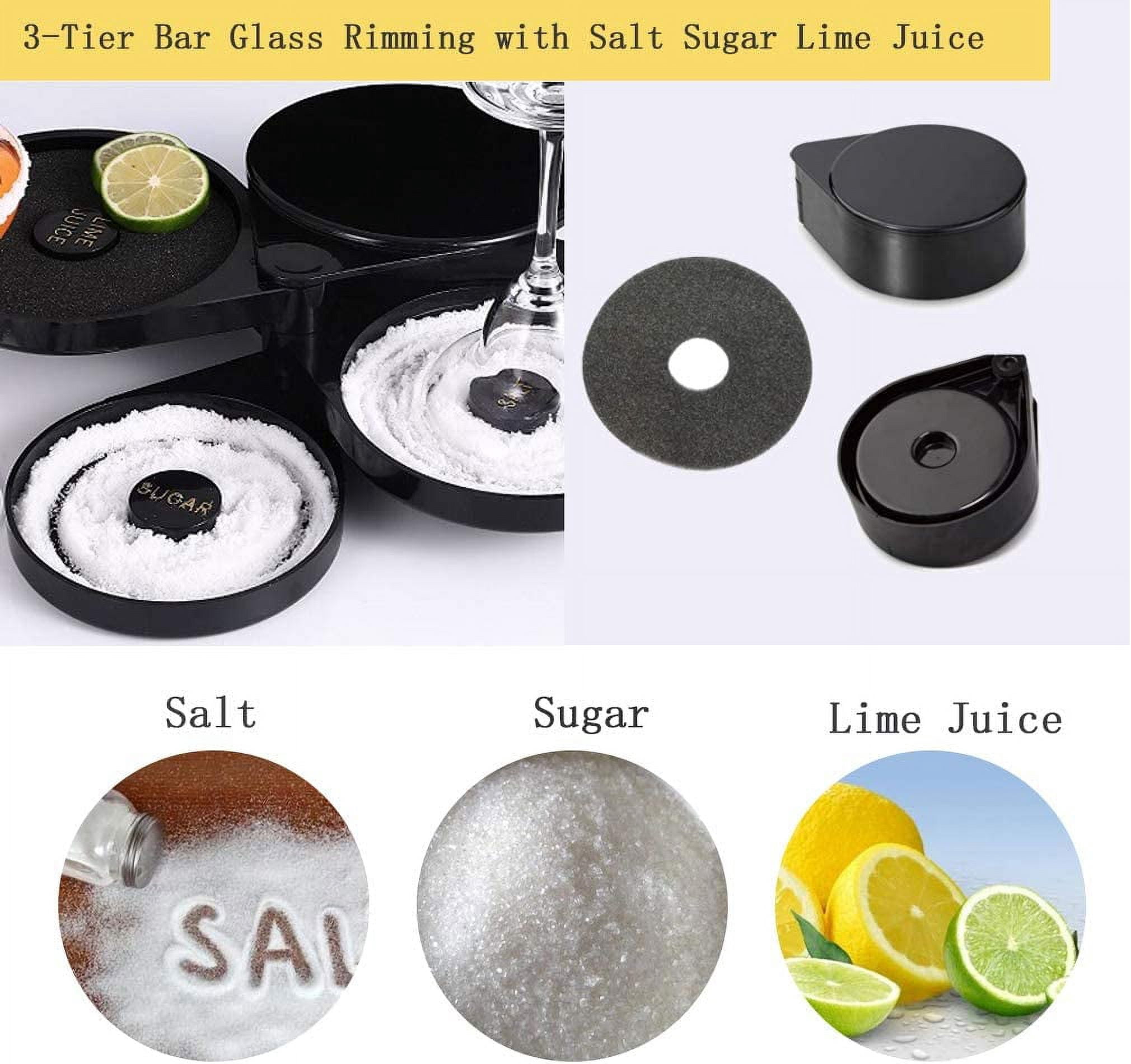 Set Rimmer 3 Niveaux Pour Margarita - Plateaux Sel, Sucre, Citron Vert, Lavable Au Lave-vaisselle, Couleur Noire - 4