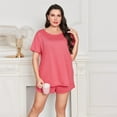 thumbnail image 5 of FLMEI Women Large Size Pajama Sets for Summer Sleepwear Short Sleeve and Shorts Pj Set Solid Color Jammies Loungewear 2PCS Outfit L-5XL, 5 of 9