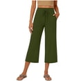 thumbnail image 2 of Purcolt Capri Pants for Women Wide Leg High Waisted Drawstring Loose Trousers Summer Casual Capris Pants with Pockets, 2 of 5