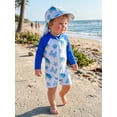 thumbnail image 4 of BemeyourBBs Toddler Baby Boy Shark One Piece Swimsuit with Sun Hat Infant Boys Bathing Suit Long Sleeve Rash Guard UPF 50+ Ocean Theme Print Zipper Swimwear Summer Pool Beachwear, 4 of 9