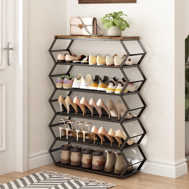 Zapatero de Metal de 6 Niveles, Organizador Zapatera de Acero Inoxidable, Zapatero Organizador Plegable, Estante para Zapatos Fácil de Montar, Ahorro de Espacio, para Sala de Estar