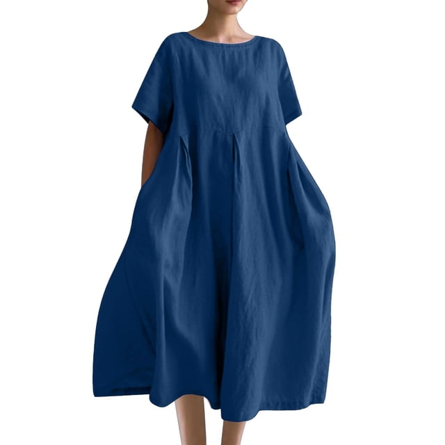HomeGardon Liquidation! Robes d'Été pour Femmes 2025, Robes d'Été pour Femmes, Robe Unie Décontractée d'Été pour Femmes à Col Rond et Manches Courtes, P-XXXXXL
