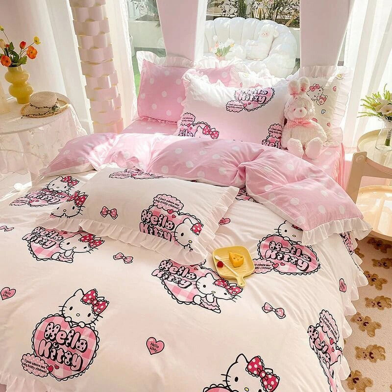 Lz Kawaii Sanrios Bedding Cute Cartoon Hello Kitty Soft Bedding Four Piece Set Bed Sheets Pillowcases Bed Accessories Girls Gifts Rj Other 1.5m 2 2.3m