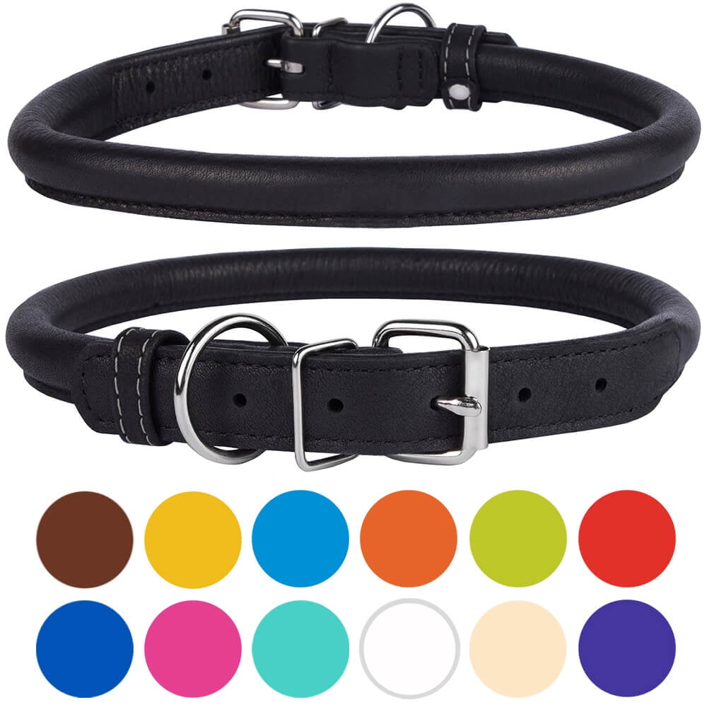 Rolled Leather Dog Puppy Collar X Small, Matte Black