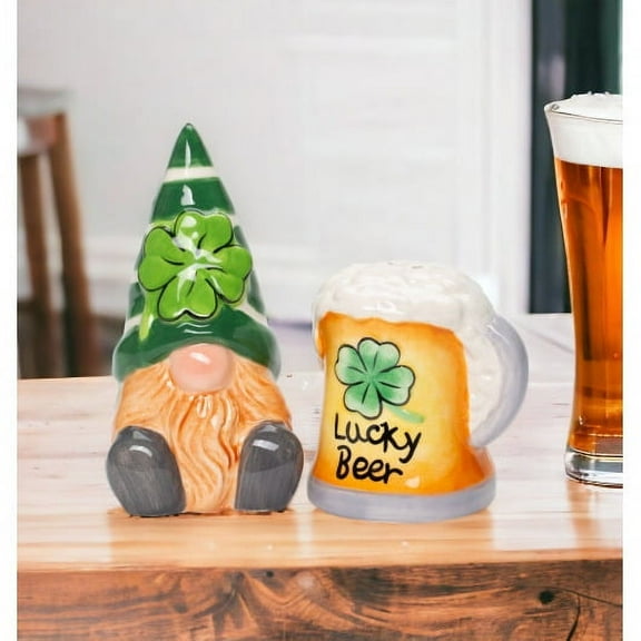 Ceramic Saint Patricks Day Gnome Salt and Pepper Shakers 4" High