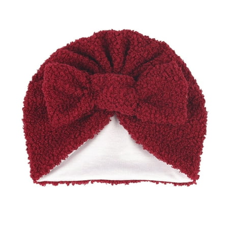 

Dadaria Baby Girl Winter Hat Bowknot Solid Color Fluff Pullover Hat Autumn And Winter Warm Double Layer Fluff Plush Thick Hairband Red One Size Boys Girls