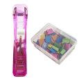 thumbnail image 1 of HICESS Paper Clip Stapler Portable Clip Dispenser No Hole Punching Paper Pusher with 50 Refillable Transparent Metal Clips Office School Supplies, 1 of 7