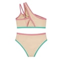 thumbnail image 5 of Girls Swimsuit Two Piece One Shoulder Bathing Suit with Chest Pad Color Block Bikini 9-10 Years, 5 of 7