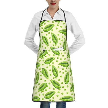 

Pofeuu Green Peas Print Aprons with Pockets Cute Aprons for Kitchen Cooking Server Barber Chef Apron
